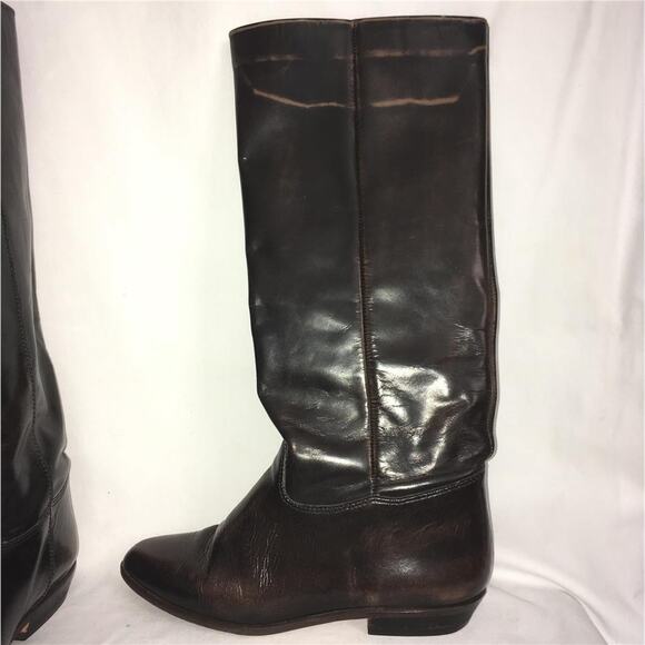 Vintage NINE WEST Brown Leather R-LOUISA Knee-High Flat Riding Style Boots 7M - Picture 4 of 11